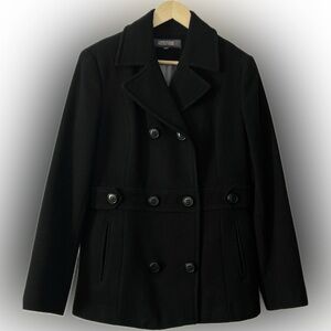 Kenneth Cole Reaction Black Wool Blend Peacoat Double Breasted Size 12